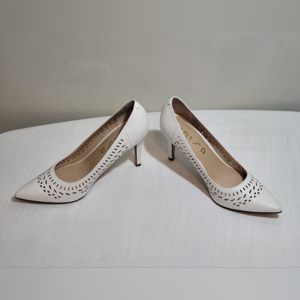 Unisa White Laser-Cut Pointed Toe Heels - Picture 2 of 5